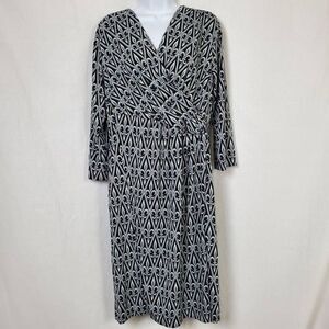 Bob Mackie Wearable Art Black White Geometric Print Dress L
